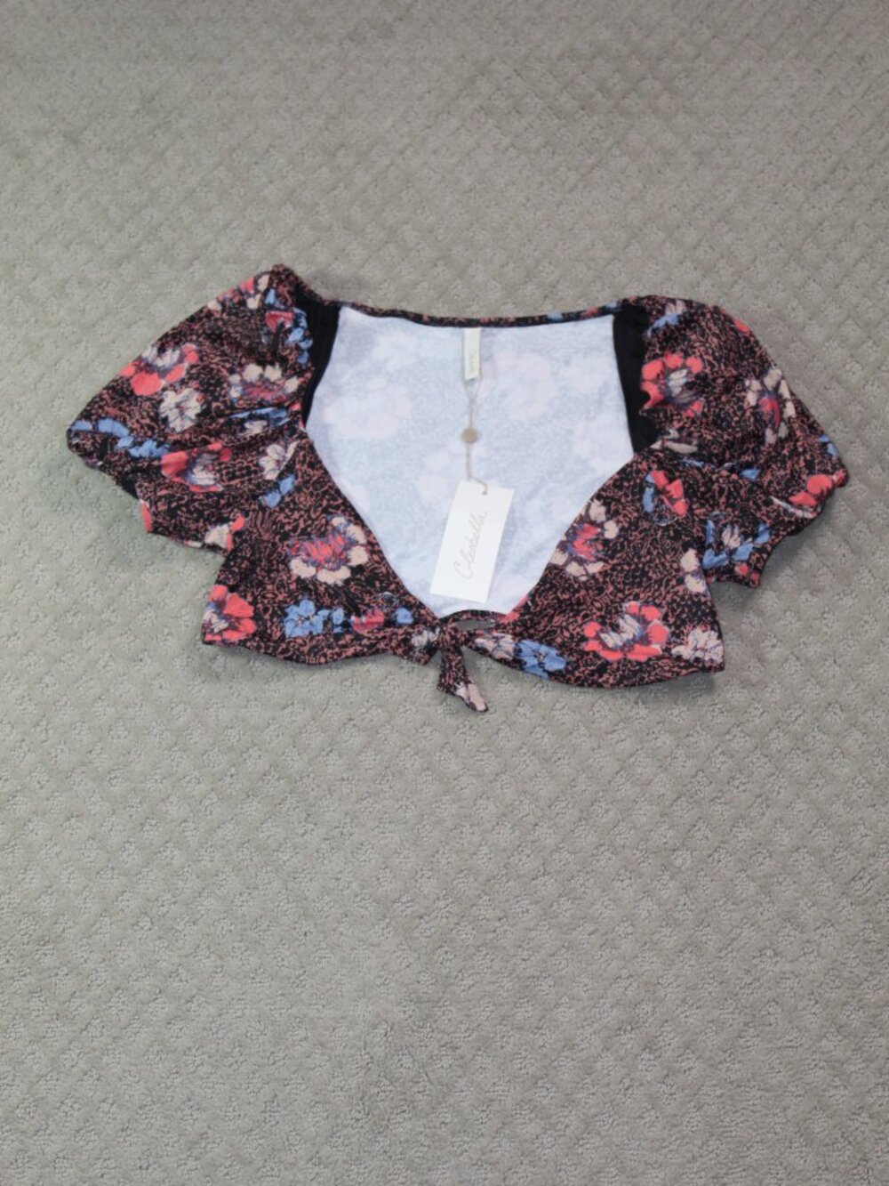 NEW Cleobella Maude M Top Calista Floral Tie Front Puff Sleeve Crop Top